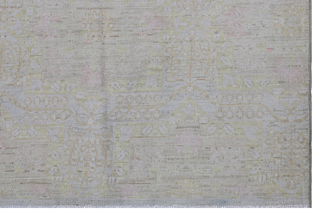 6'x7' Ariana Caucasian Design Pale Blue Hazara Hand Knotted Wool Rug