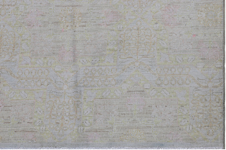 6'x7' Ariana Caucasian Design Pale Blue Hazara Hand Knotted Wool Rug