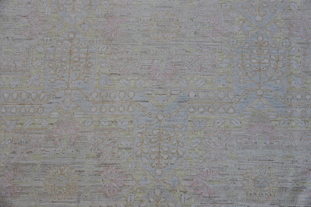 6'x7' Ariana Caucasian Design Pale Blue Hazara Hand Knotted Wool Rug