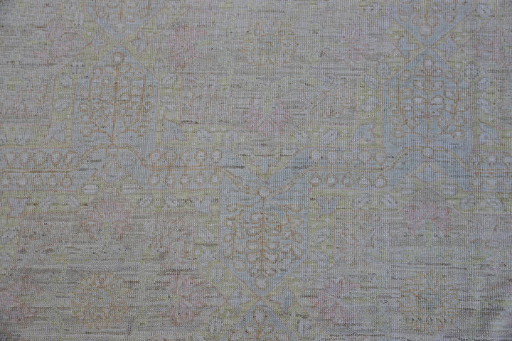 6'x7' Ariana Caucasian Design Pale Blue Hazara Hand Knotted Wool Rug