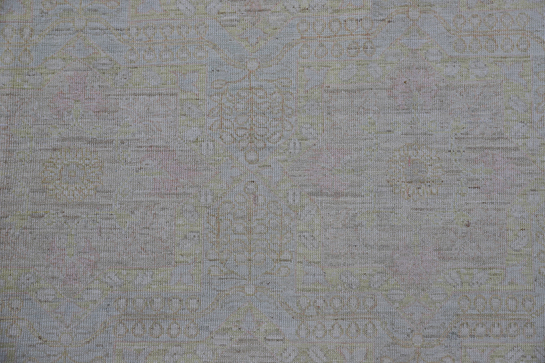6'x7' Ariana Caucasian Design Pale Blue Hazara Hand Knotted Wool Rug