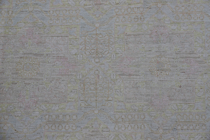 6'x7' Ariana Caucasian Design Pale Blue Hazara Hand Knotted Wool Rug