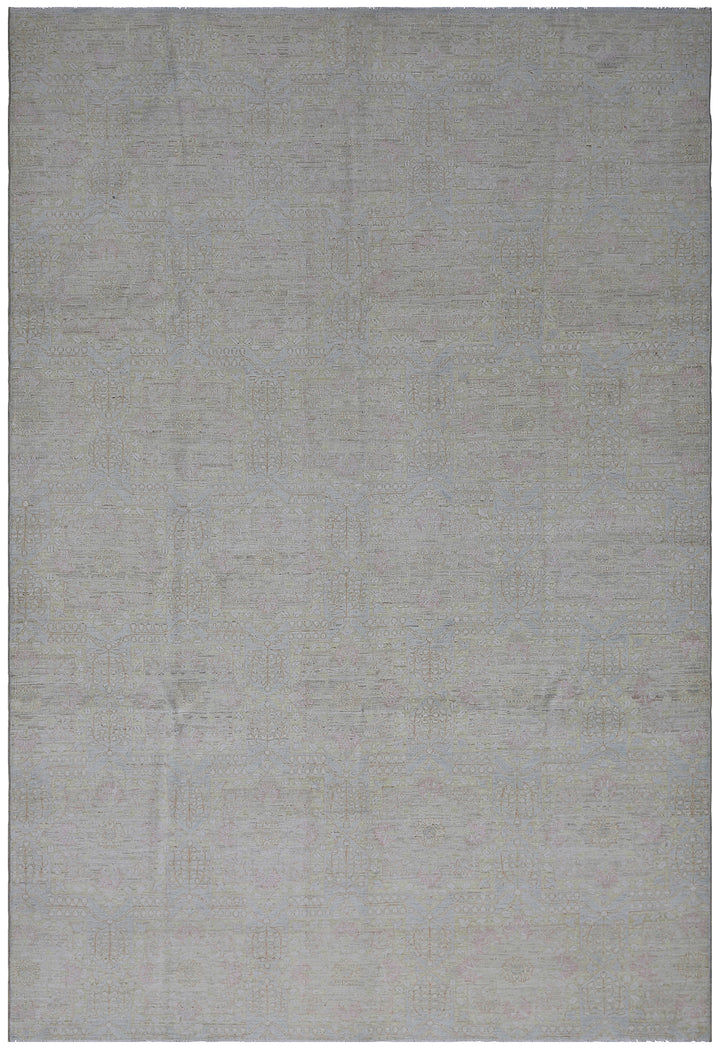 6'x7' Ariana Caucasian Design Pale Blue Hazara Hand Knotted Wool Rug