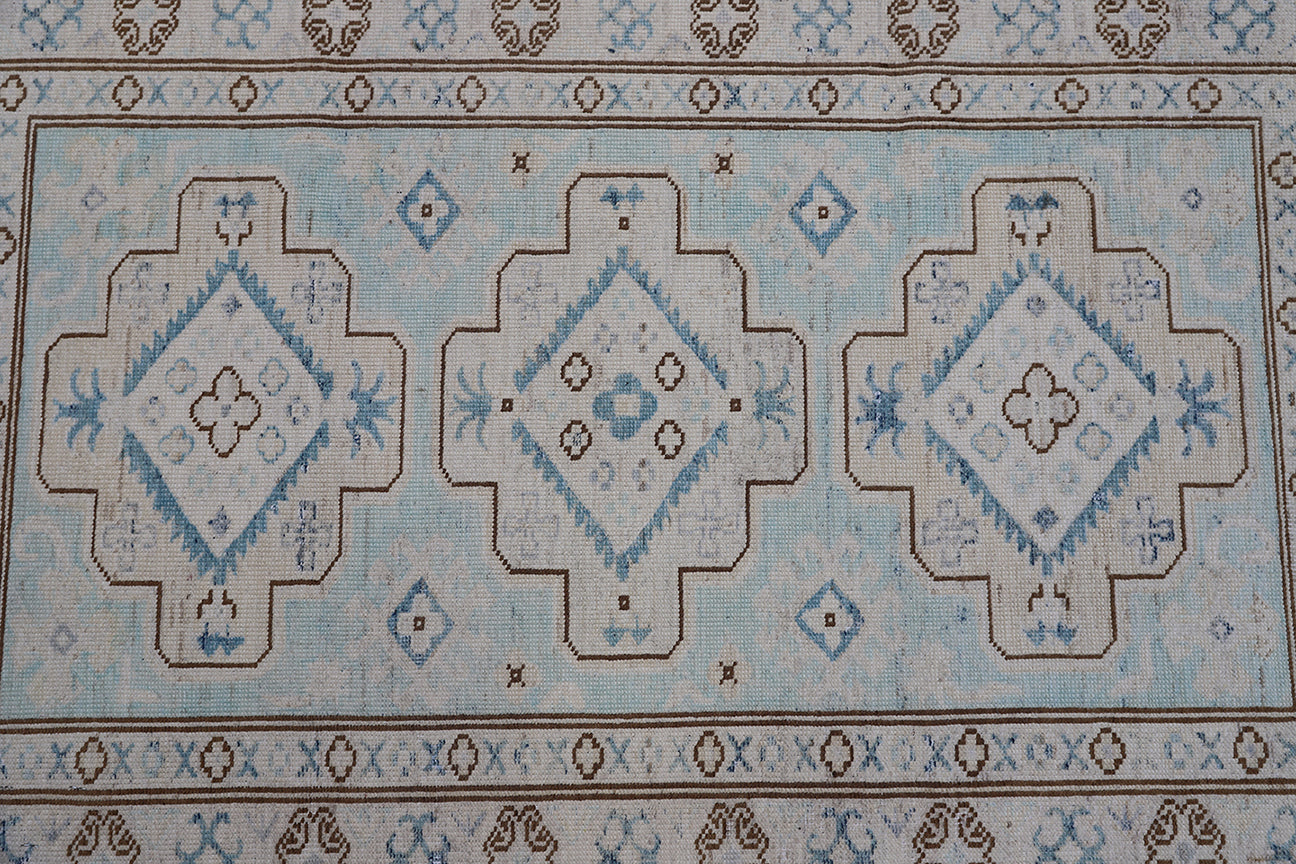 3'x4' Ariana  Blue Pink Brown Geometric Design Hazara Collection Rug