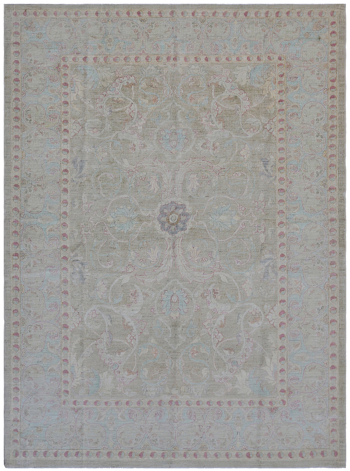 5'x7'Ariana Fine Quality Gold Silver Blue Wool and Silk Luxury Polonaise Design Rug