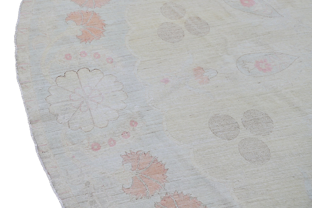 8'x8' Ariana Silver Blue Pink Ivory Floral Transitional Design Hand Knotted Round Rug