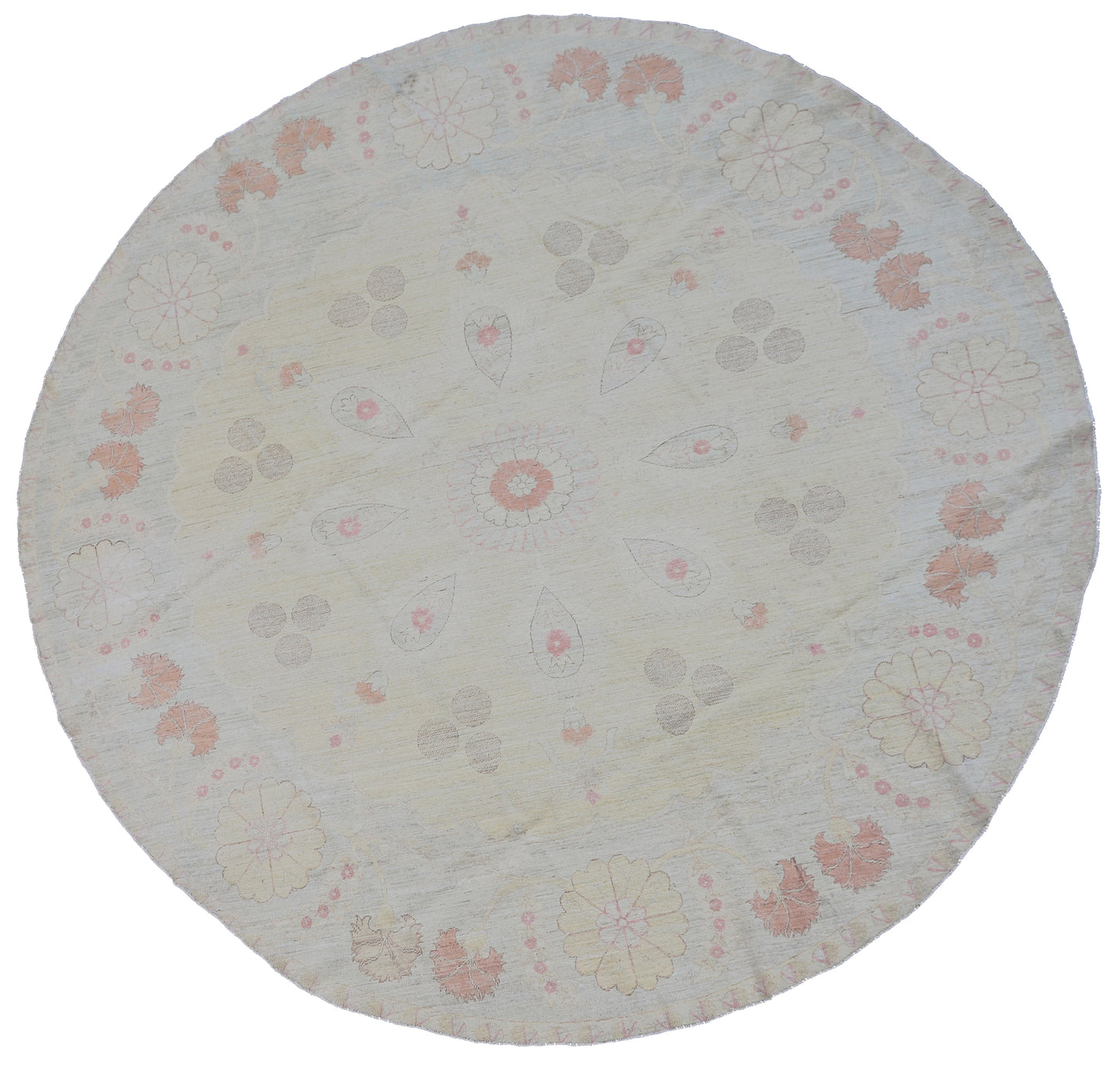 8'x8' Ariana Silver Blue Pink Ivory Floral Transitional Design Round Rug
