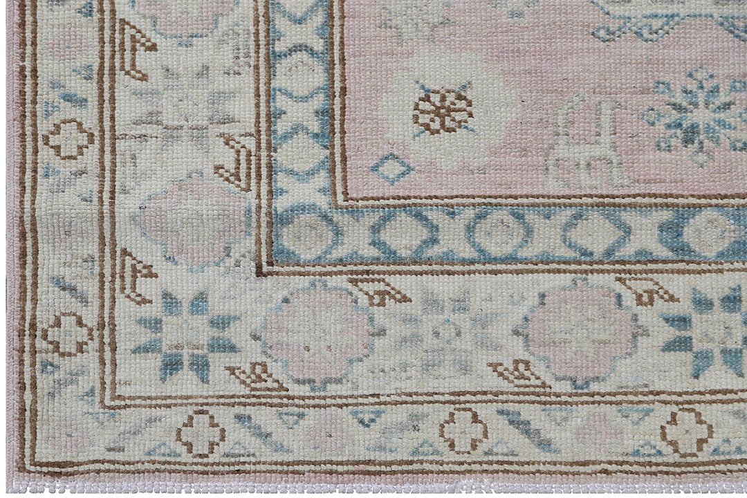 3'x4' Ariana Geometric Pink Blue Ivory Caucasian Design Hazara Small Rug