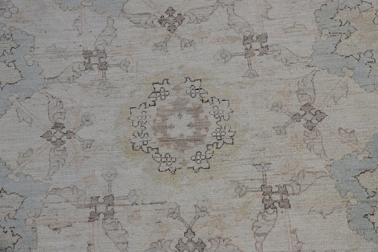 10'x10' Ariana  Ivory White Blue Brown Agra Design Transitional Collection Round Rug