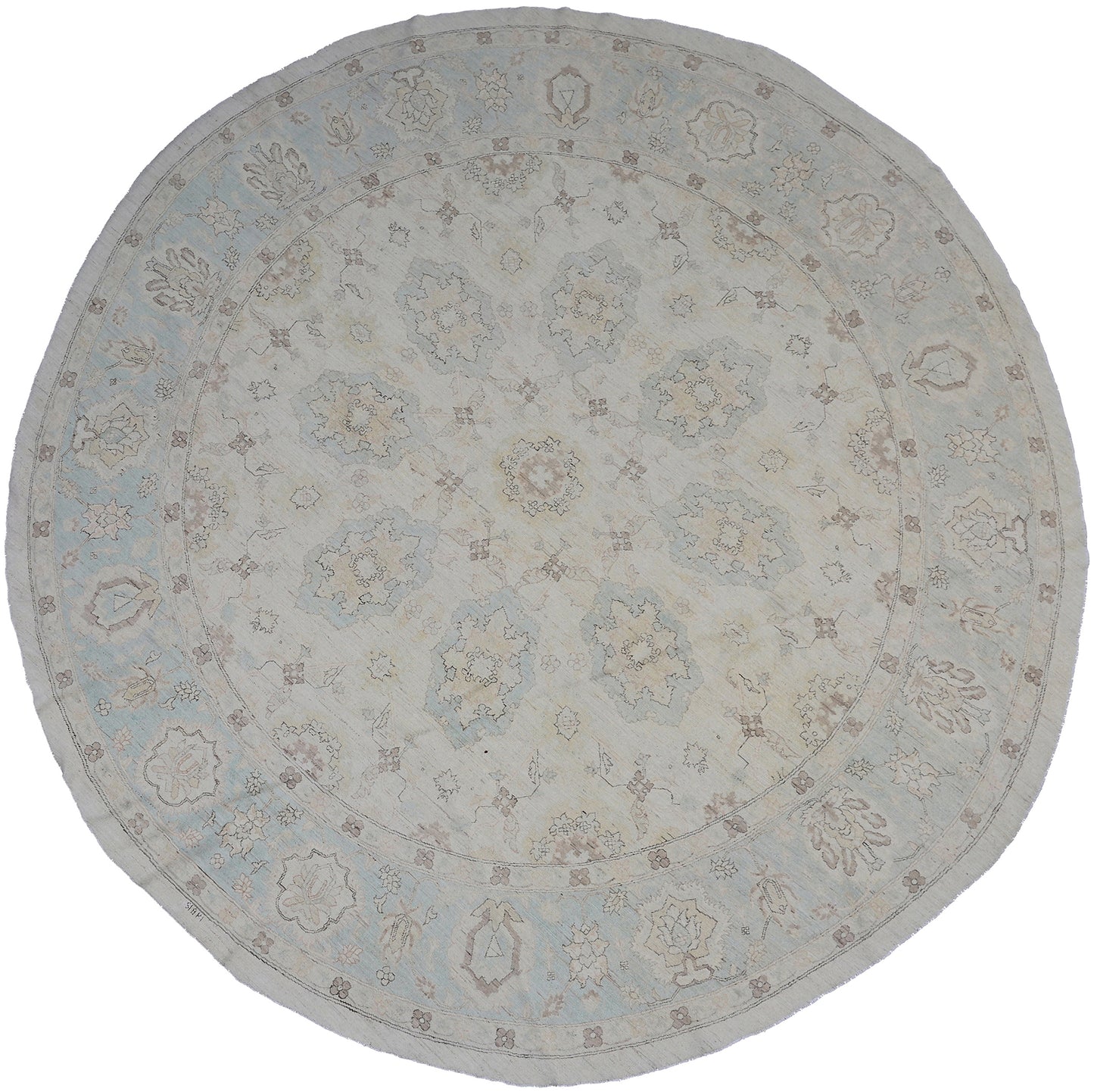 10'x10' Ariana  Ivory White Blue Brown Agra Design Transitional Collection Round Rug