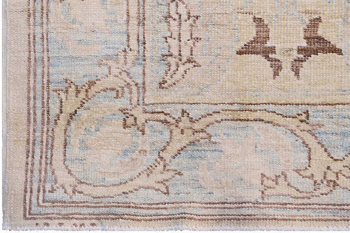 3'x5' Ariana Agra Design Blue Beige Traditional Small Hand Knotted Wool Rug