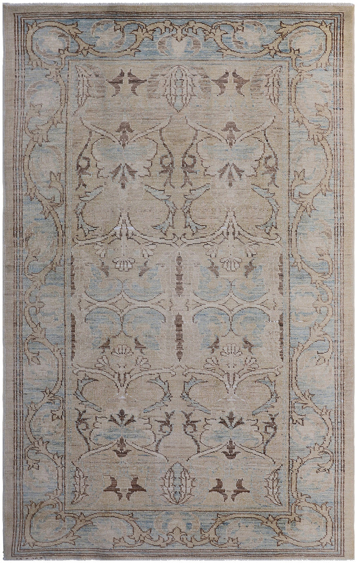 3'x5' Ariana Agra Design Blue Beige Traditional Small Hand Knotted Wool Rug