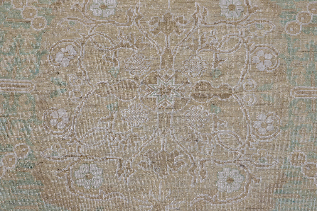 4'x15' Fine Wool with Cotton Green White Tan Spanish Design Ariana Luxury Wide and Long Runner Rug