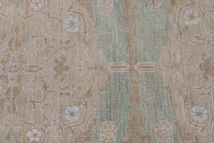 4'x15' Fine Wool with Cotton Green White Tan Spanish Design Ariana Luxury Wide and Long Runner Rug