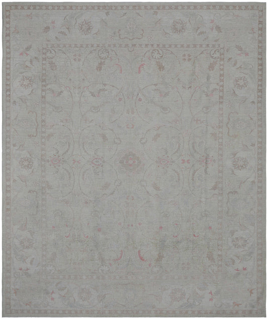 8'x10' Fine Silk and Wool Aqua Icy Blue Pink Brown Polonaise Design Ariana Luxury Rug