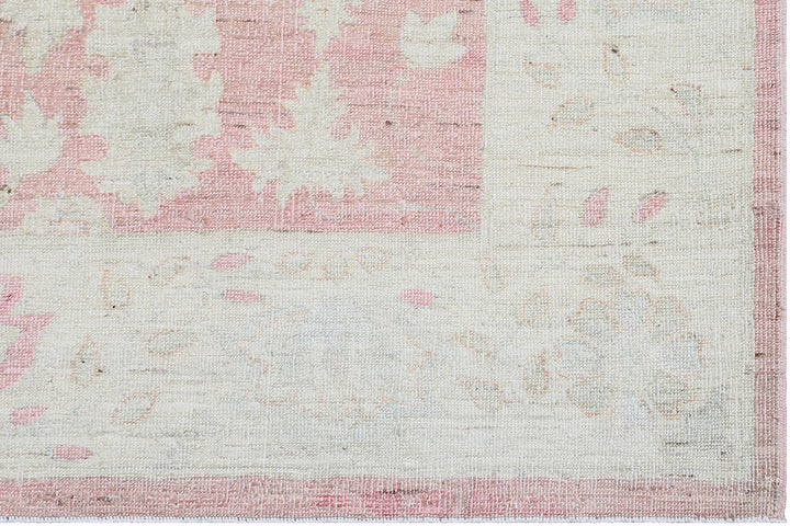 4'x10' Ariana Transitional Pink and Cream Hand Knotted Wool Runner