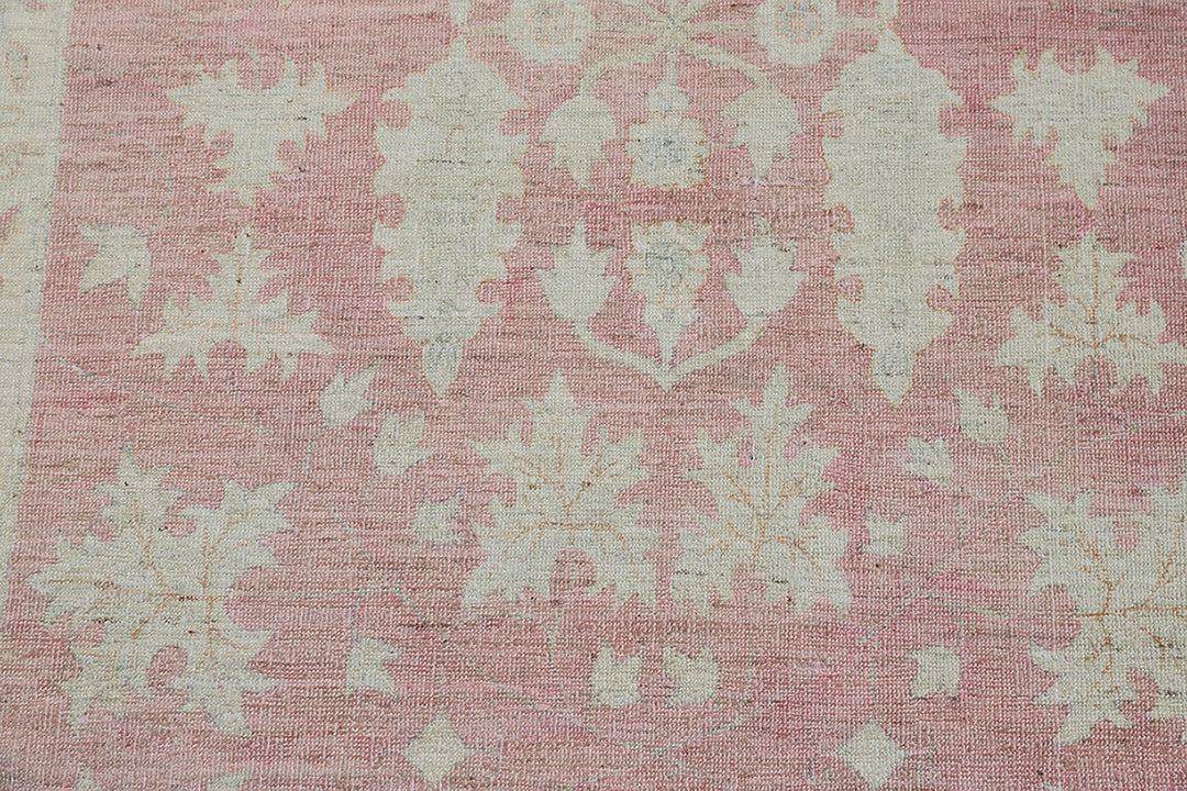 4'x10' Ariana Transitional Pink and Cream Hand Knotted Wool Runner