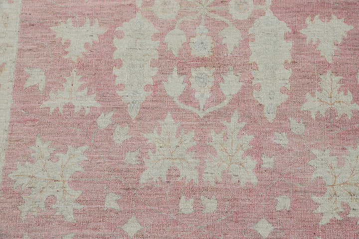 4'x10' Ariana Transitional Pink and Cream Hand Knotted Wool Runner
