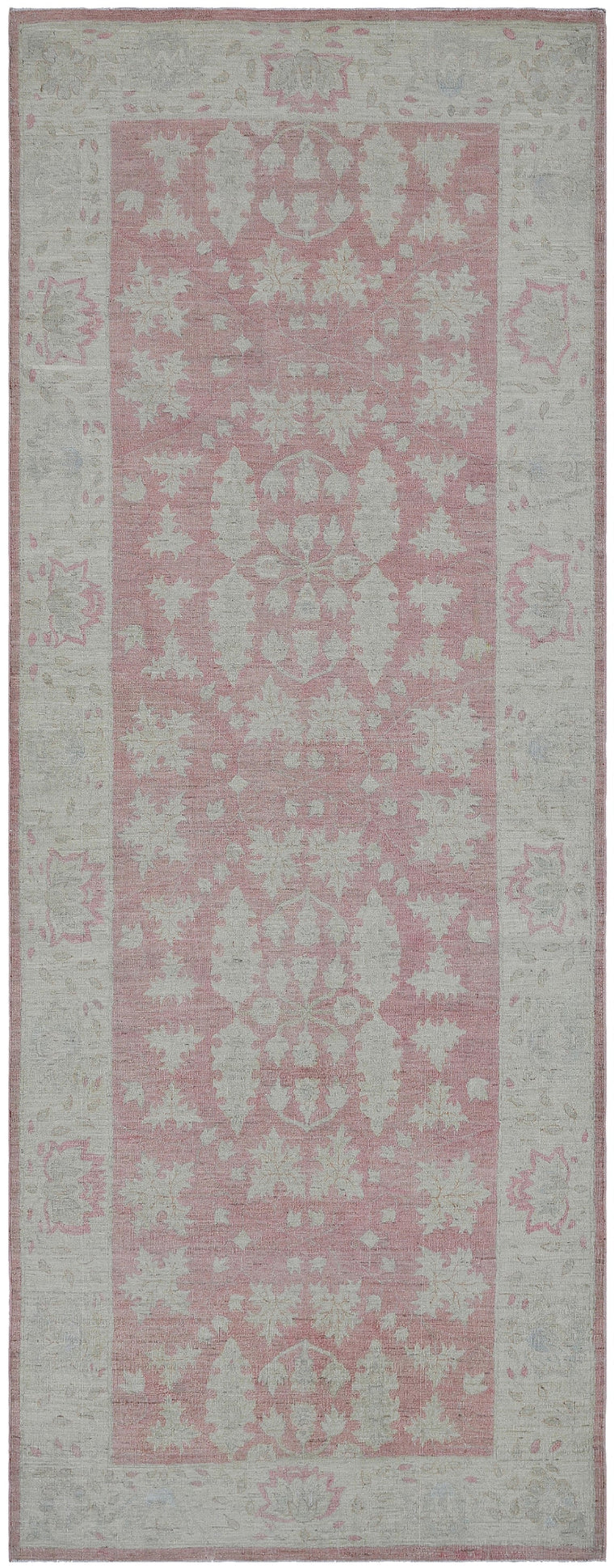 4'x10' Ariana Transitional Pink and Cream Hand Knotted Wool Runner