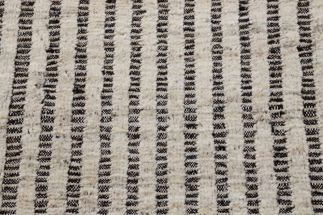 13'x15' Grey and Cream Ariana Moroccan Striped Barchi Rug