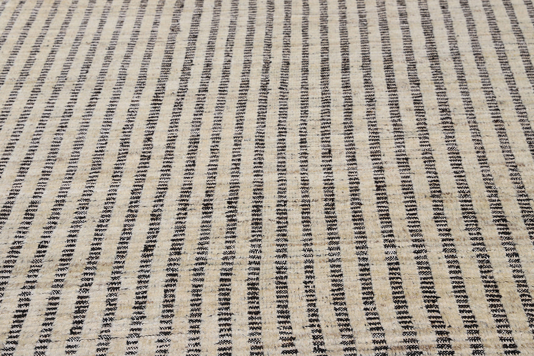 13'x15' Grey and Cream Ariana Moroccan Striped Barchi Rug