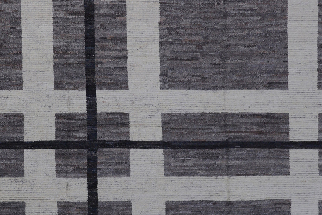 10'x11' Ariana Moroccan Geometric Plaid Grey Ivory Black Barchi Rug