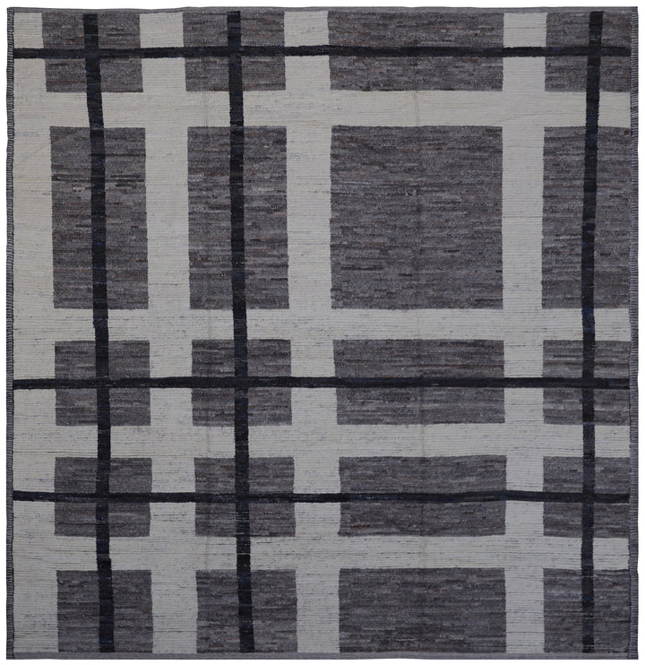 10'x11' Ariana Moroccan Geometric Plaid Grey Ivory Black Barchi Rug