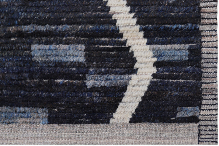 12'x16' Ariana Moroccan Style Dark Navy and White Geometric Diamond Pattern Barchi Rug