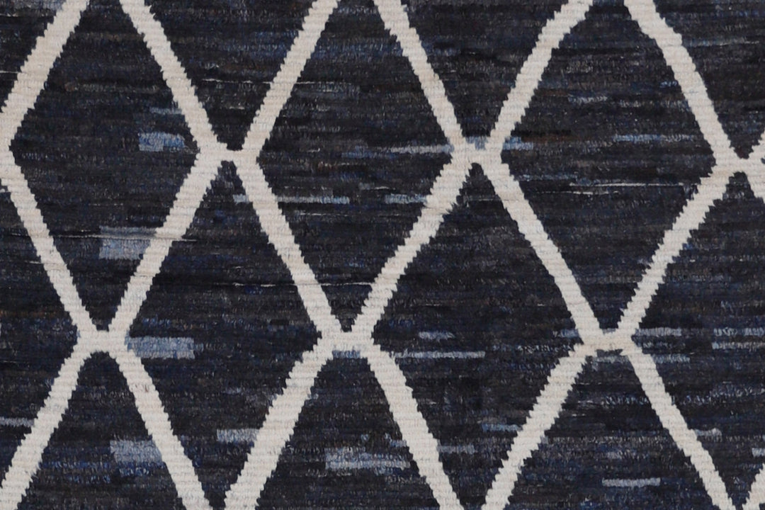 12'x16' Ariana Moroccan Style Dark Navy and White Geometric Diamond Pattern Barchi Rug