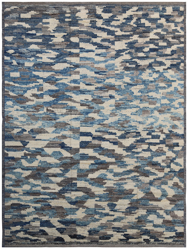 9'x12'Ariana Moroccan Blue Ivory and Brown Barchi Rug