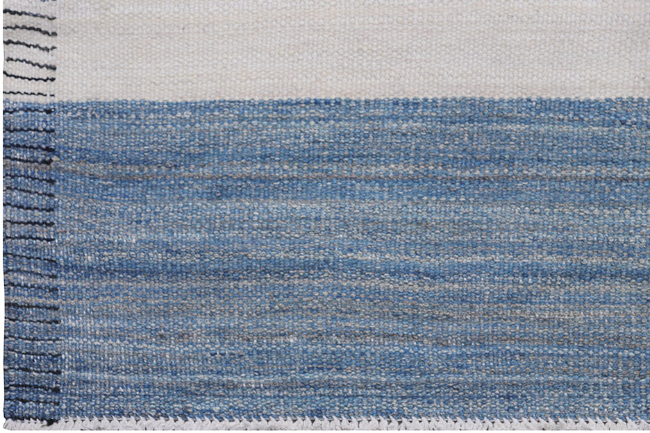 12'x17' Large Striped Blue Tan and Ivory Ariana Kilim Rug