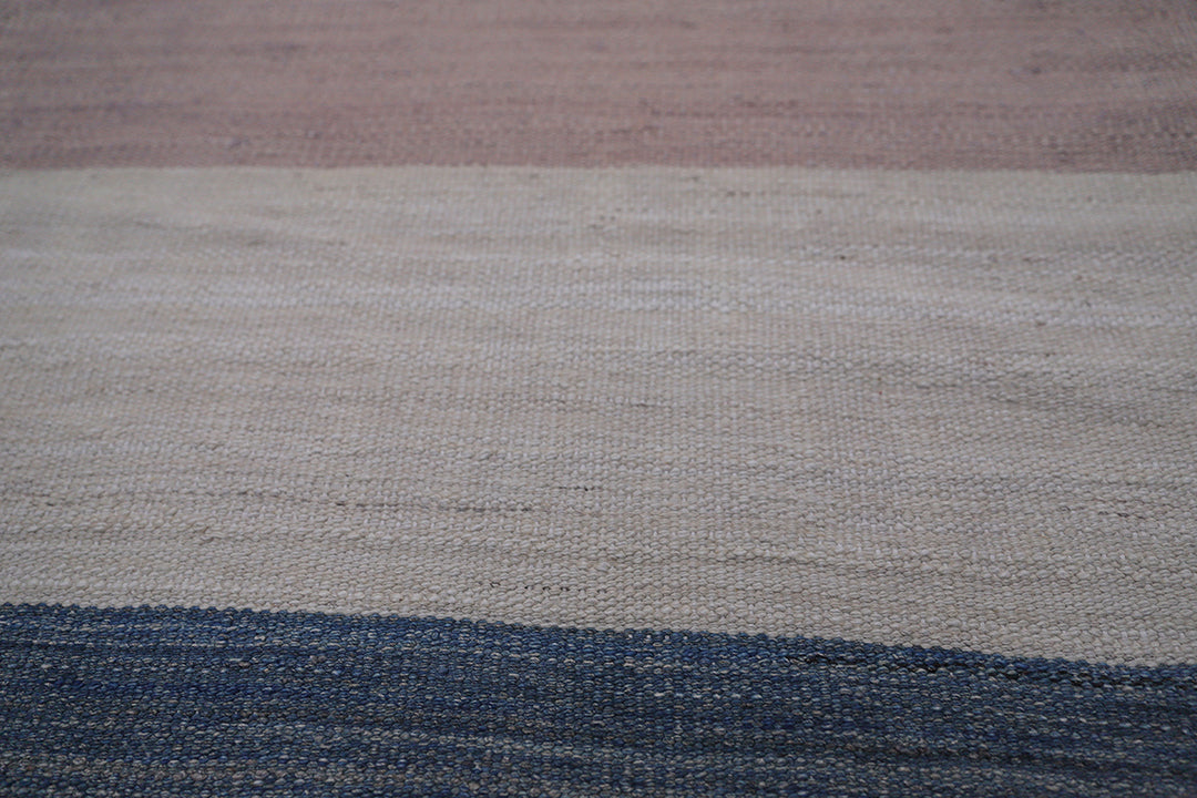 12'x17' Large Striped Blue Tan and Ivory Ariana Kilim Rug