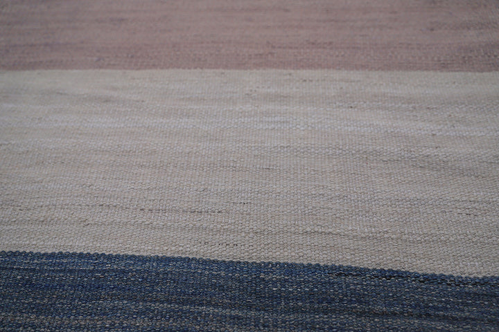 12'x17' Large Striped Blue Tan and Ivory Ariana Kilim Rug