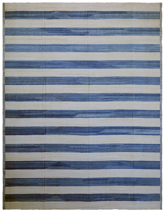 12'x16' Large Blue and White Strip Ariana Kilim Collection