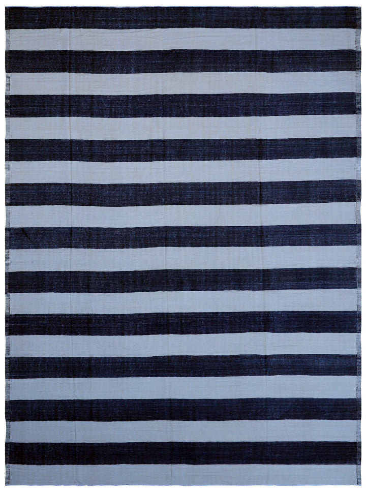 12'x17' Large Stripe Navy White Ariana Kilim Collection