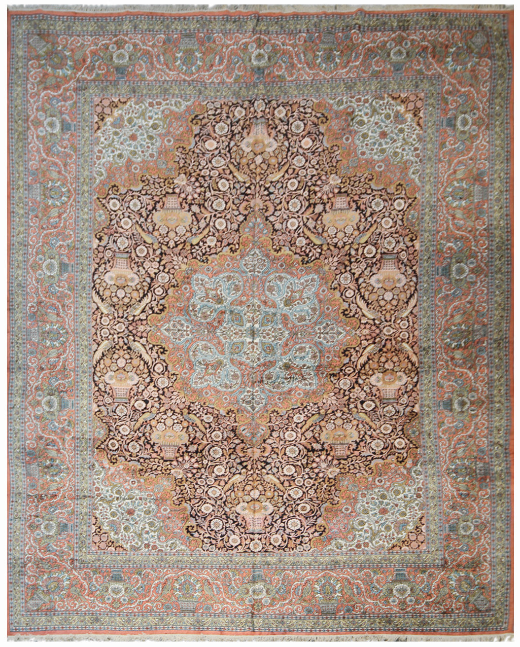12x17 Floral Persian Design India Kashmir Art. Silk Rug