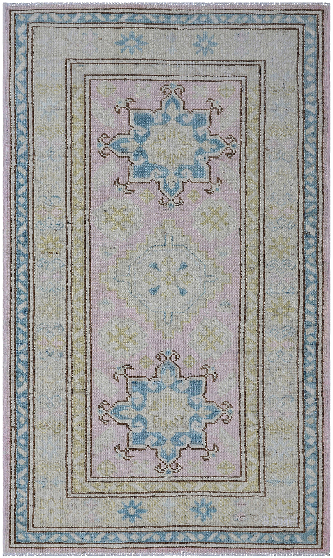 Small Pink Wool Area Rug | Caucasian Design Rug