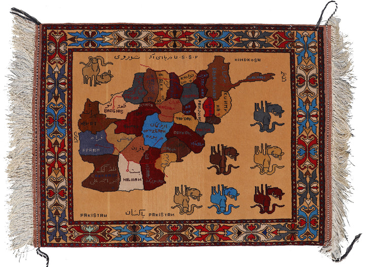 Wool Tapestry | Hand-knotted Afghanistan Map Rug