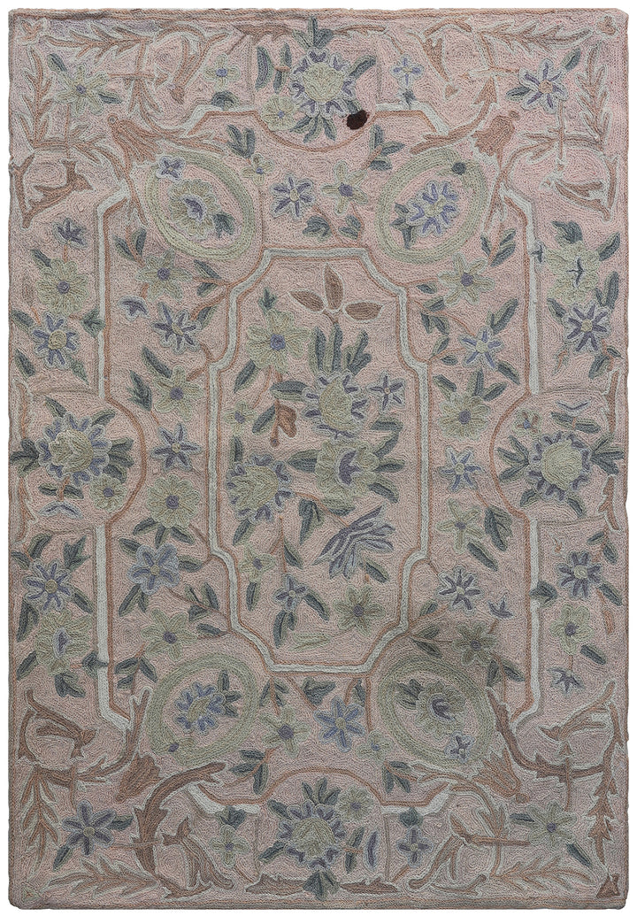 2'x4' Pink Floral Area Rug | Indian Chainstitched Rug