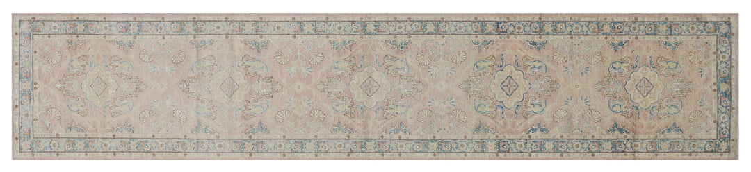 Ariana Traditional Kirman Design Runner - 3' x 15' - Salmon and Blue