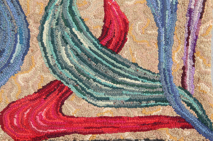 3'x3' Vintage American Hooked Rug | Mid-Century Modern Charm