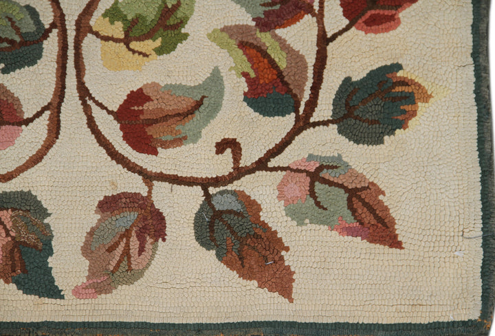 3'x5' Antique American Hook Rug | Floral Design Rug