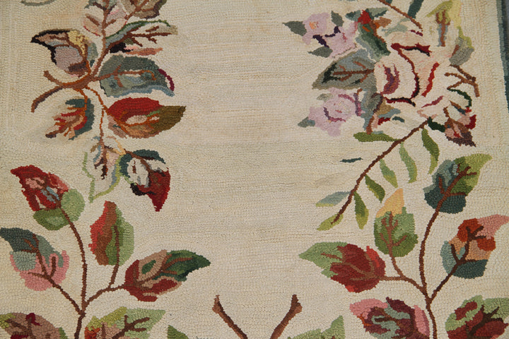 3'x5' Antique American Hook Rug | Floral Design Rug