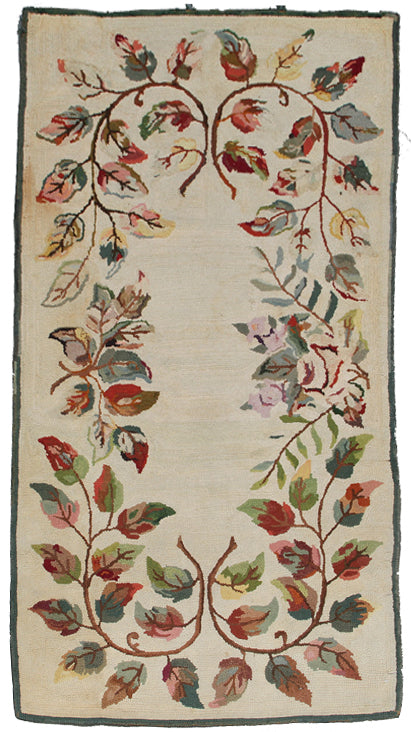 3'x5' Antique American Hook Rug | Floral Design Rug