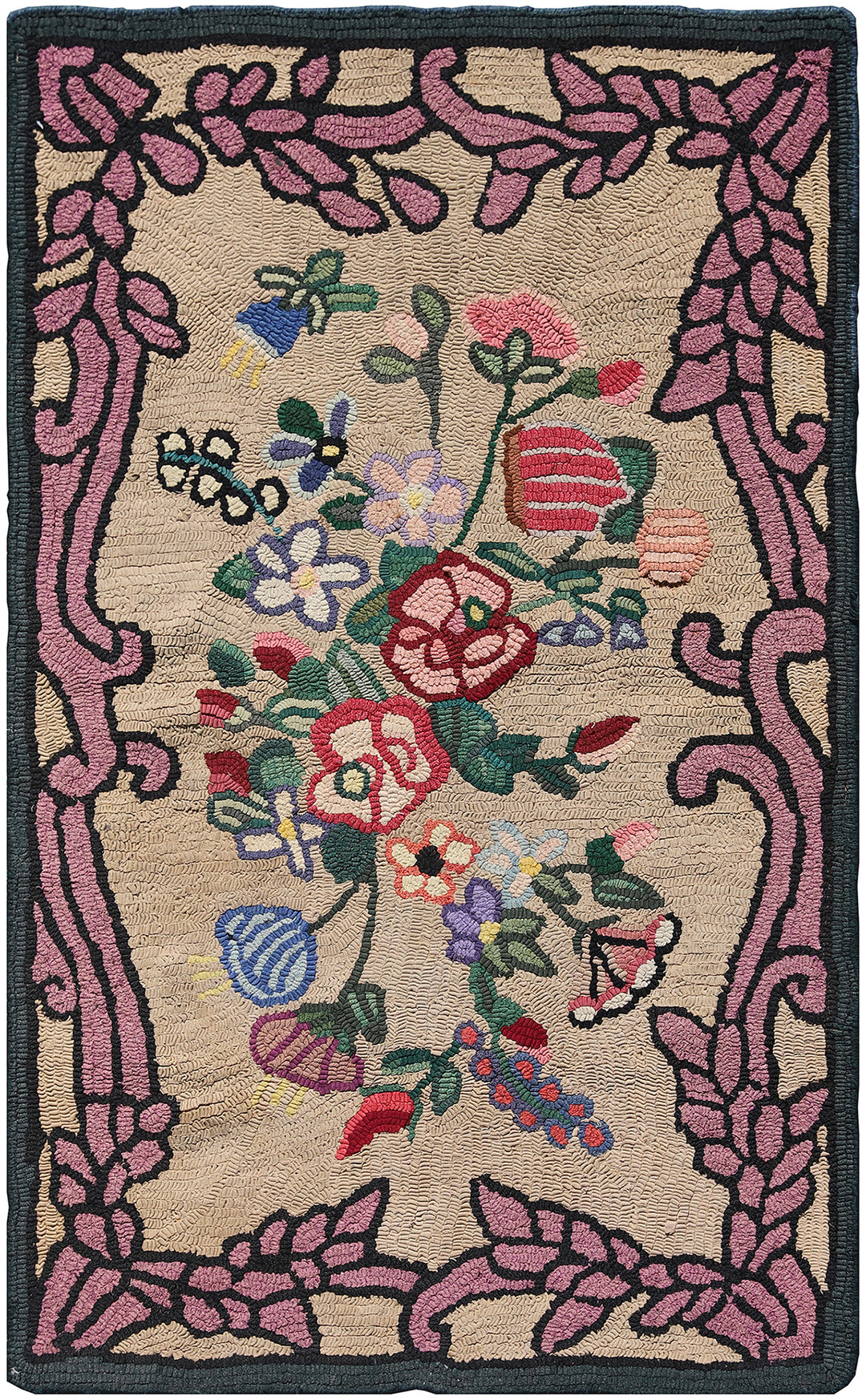 Antique American Hooked Rug | Floral Small Area Rug