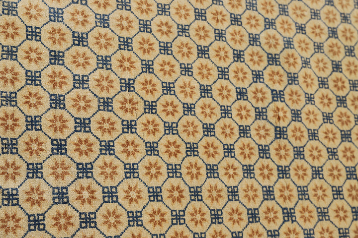 3'x8' Gold Blue Geometric Contemporary Chinese Design Runner Rug