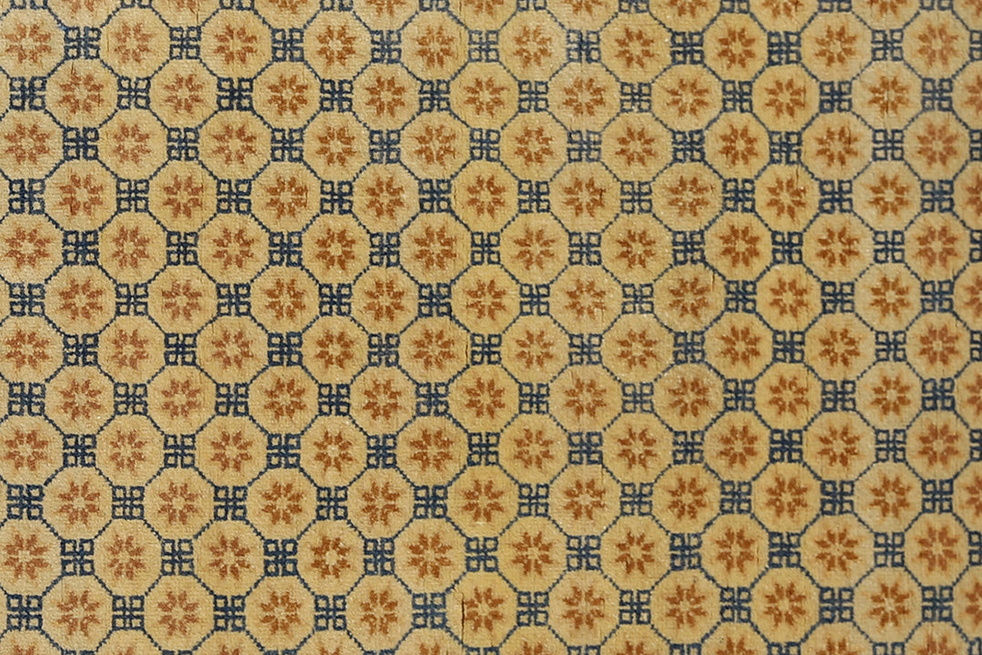 3'x8' Gold Blue Geometric Contemporary Chinese Design Runner Rug