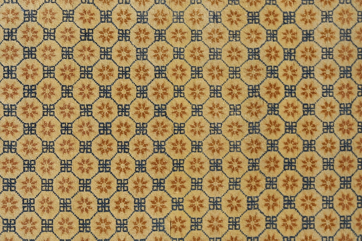 3'x8' Gold Blue Geometric Contemporary Chinese Design Runner Rug