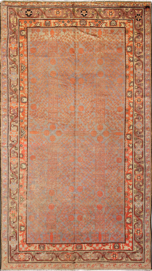 12' x 6' Antique Samarkand Pomegranate Orange Pastel Cream Rug