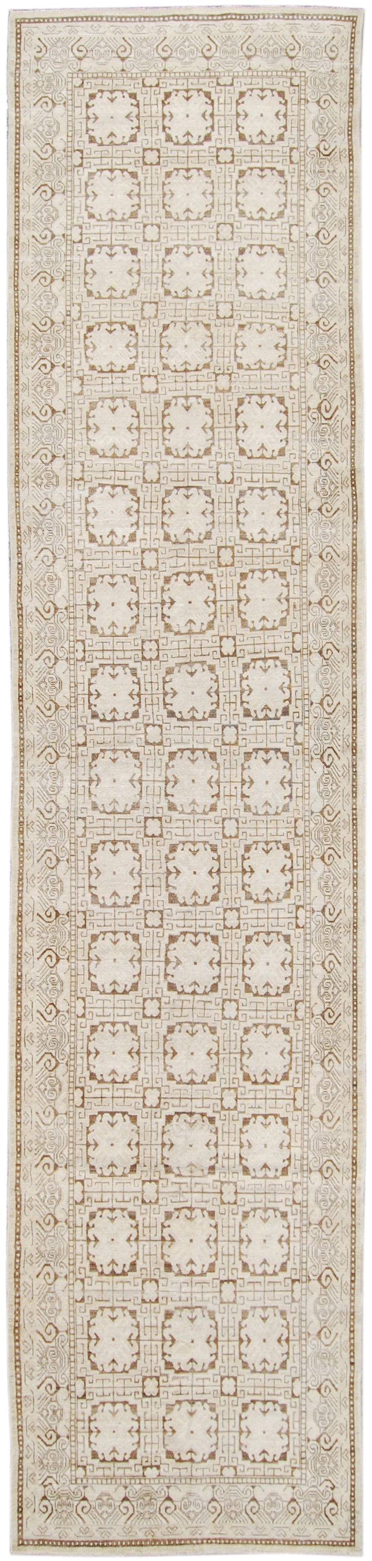 A beige Ariana Samarkand runner rug with a geometric pattern, displayed in a horizontal orientation.
